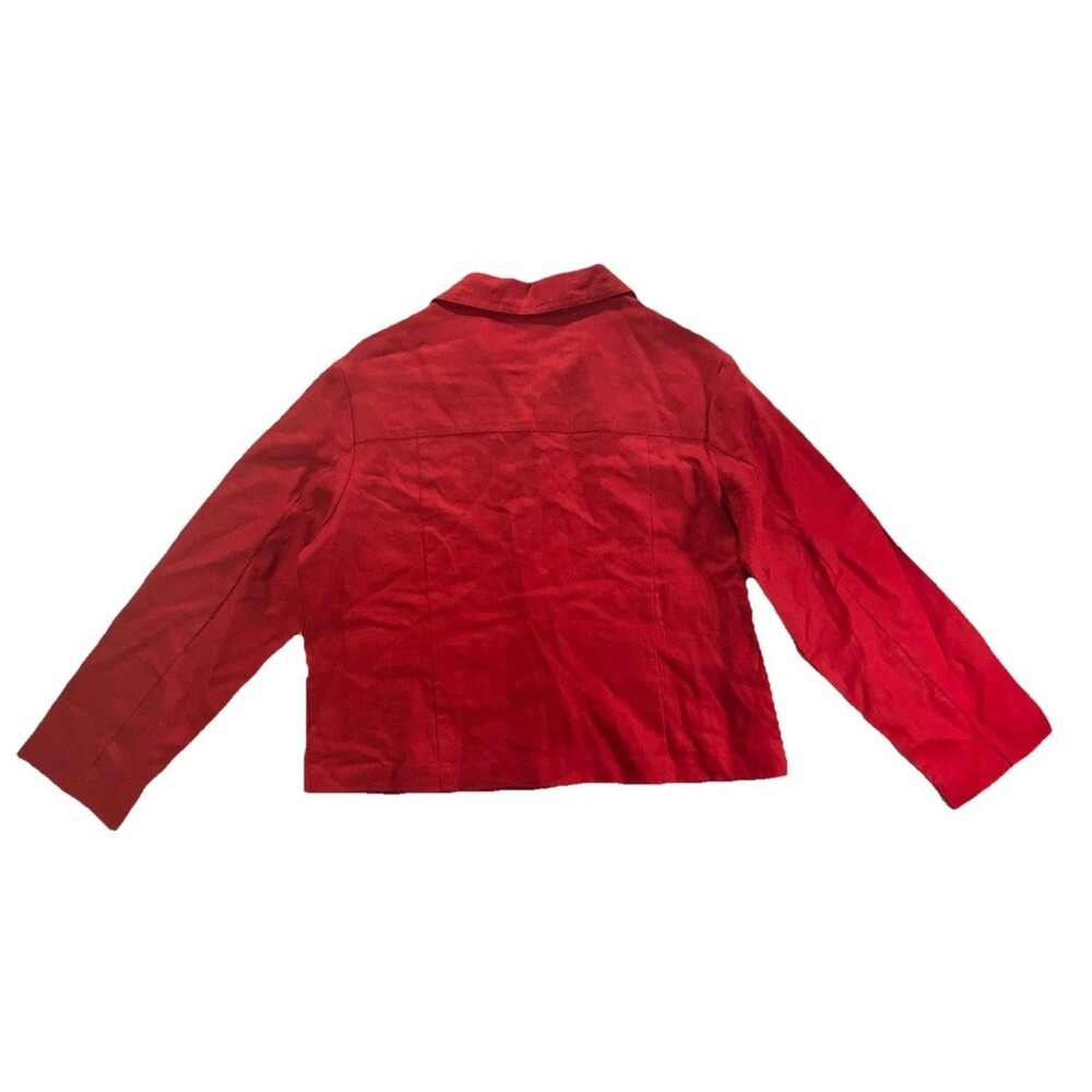 VTG Chadwicks Red Linen Jacket 12P Petite Studded Snap Front Pockets - Picture 7 of 10
